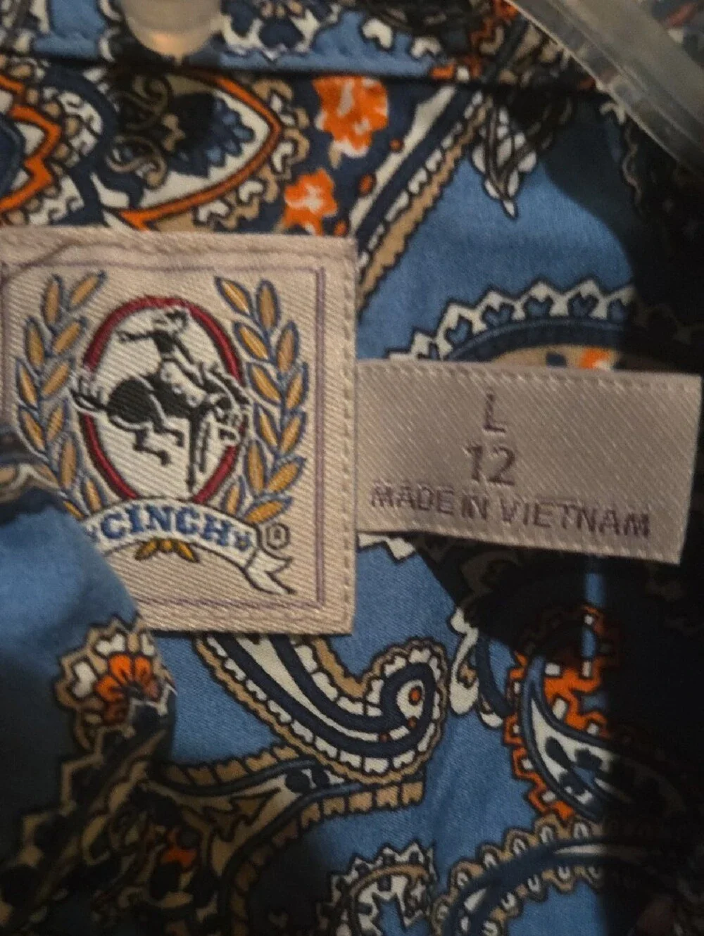 Cinch Blue Paisley Button-Down Shirt with Orange Accents